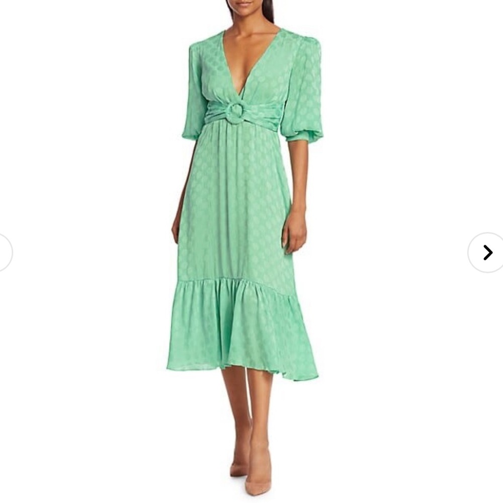 PatBO Polka Dot Satin Belted Midi Dress - Picture 1 of 13